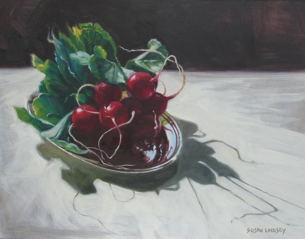 original oil painting red radish bunch