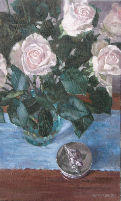 White roses original oil painting